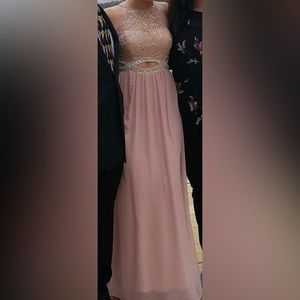 Speechless Blush Prink Lace Long Evening Dress